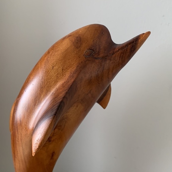 Wooden Hand Carved Dolphin on Coral Statue Sculpture Wood Decor Figurine - Picture 4 of 15